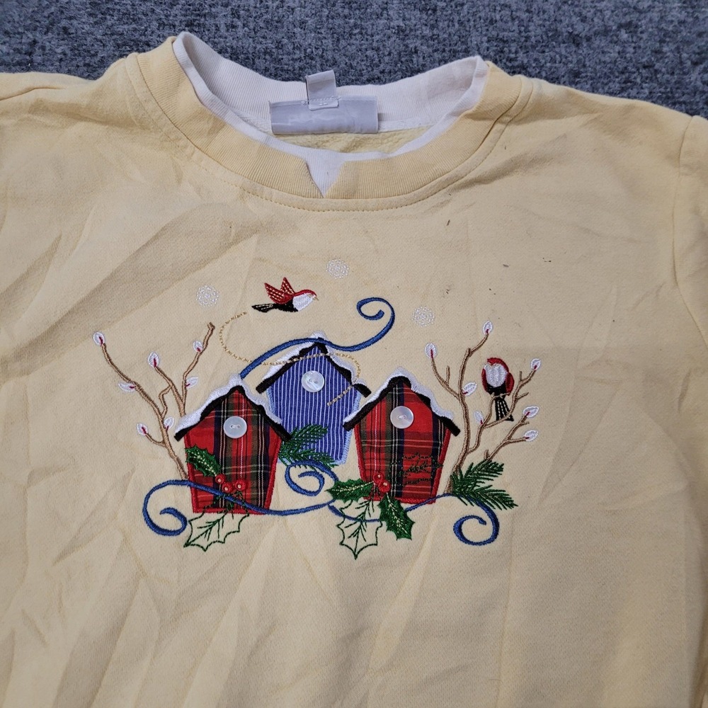 Breckenridge Sweatshirt Womens Size PL Yellow Embroidered Birdhouse Winter Cozy
